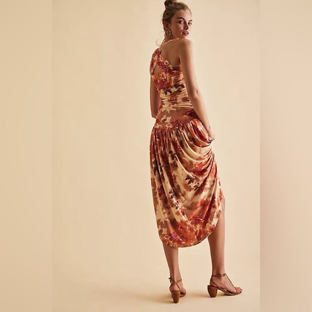 NWOT Free People Raylon Drop Waist Convertible Neckline Midi Orange Sz S - Picture 6 of 8